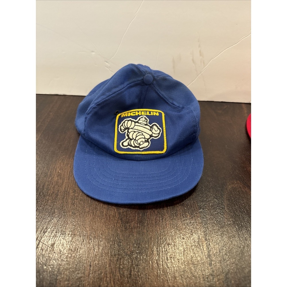 Vintage Blue Michelin Man Snapback Trucker Hat Gas Oil Advertising
